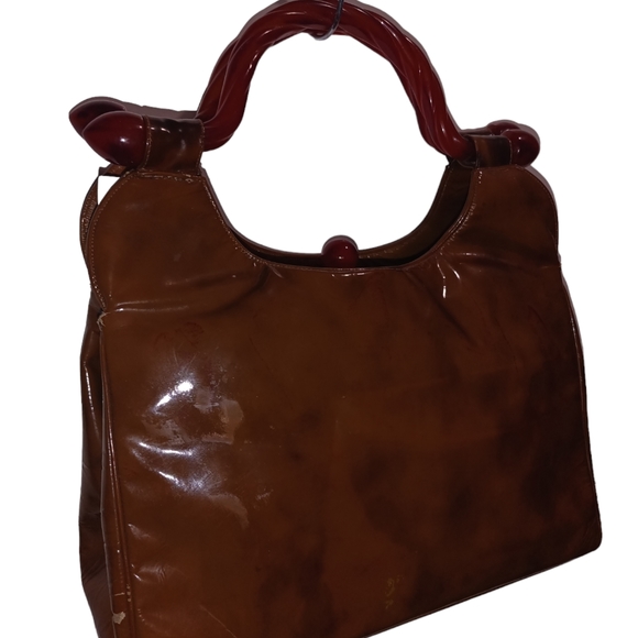 Vintage Unique Original By Holzman Brown Bag W/Cognac Lucite Twisted Shanks HOT! - Picture 4 of 15